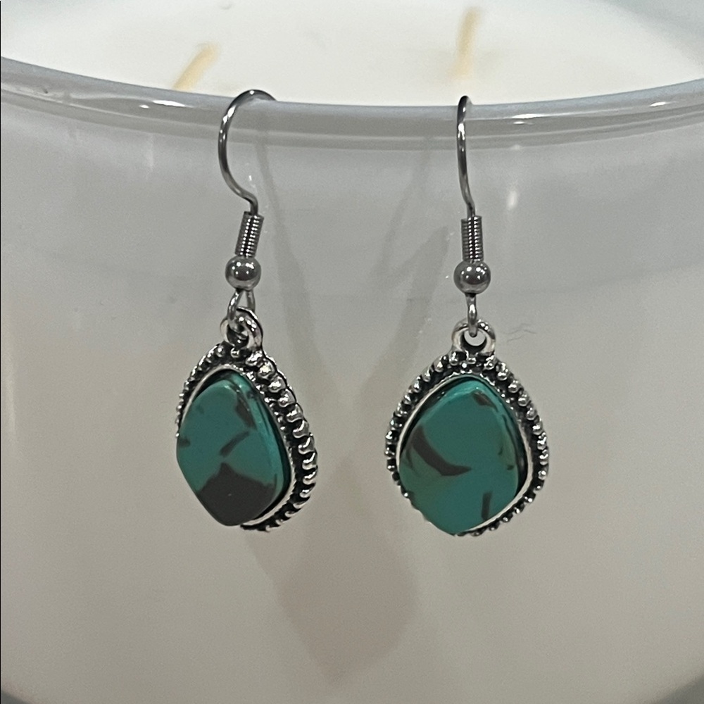 Turquoise Dangle Clay Earrings | Boho Western Jewelry